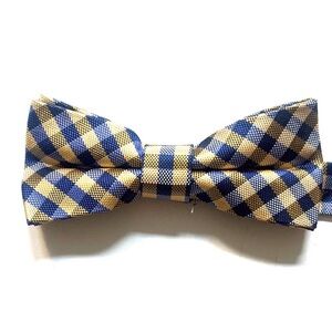 Nordstrom Navy and Gold Plaid Bow Tie